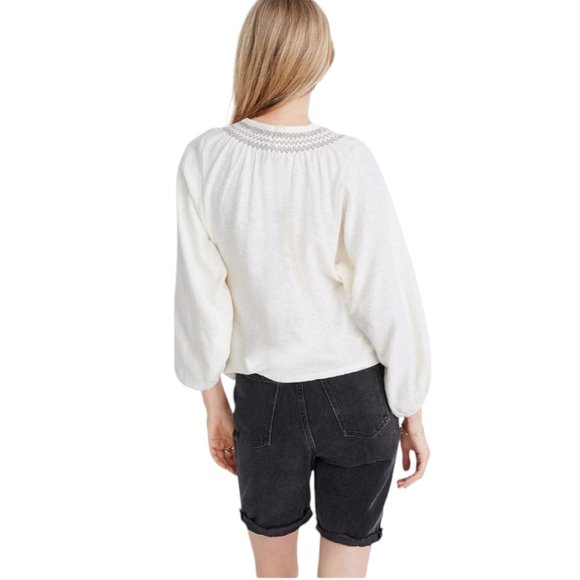 Madewell Superlight Jacquard Embroidered Smocked Top Organic Cotton XS - Picture 3 of 11